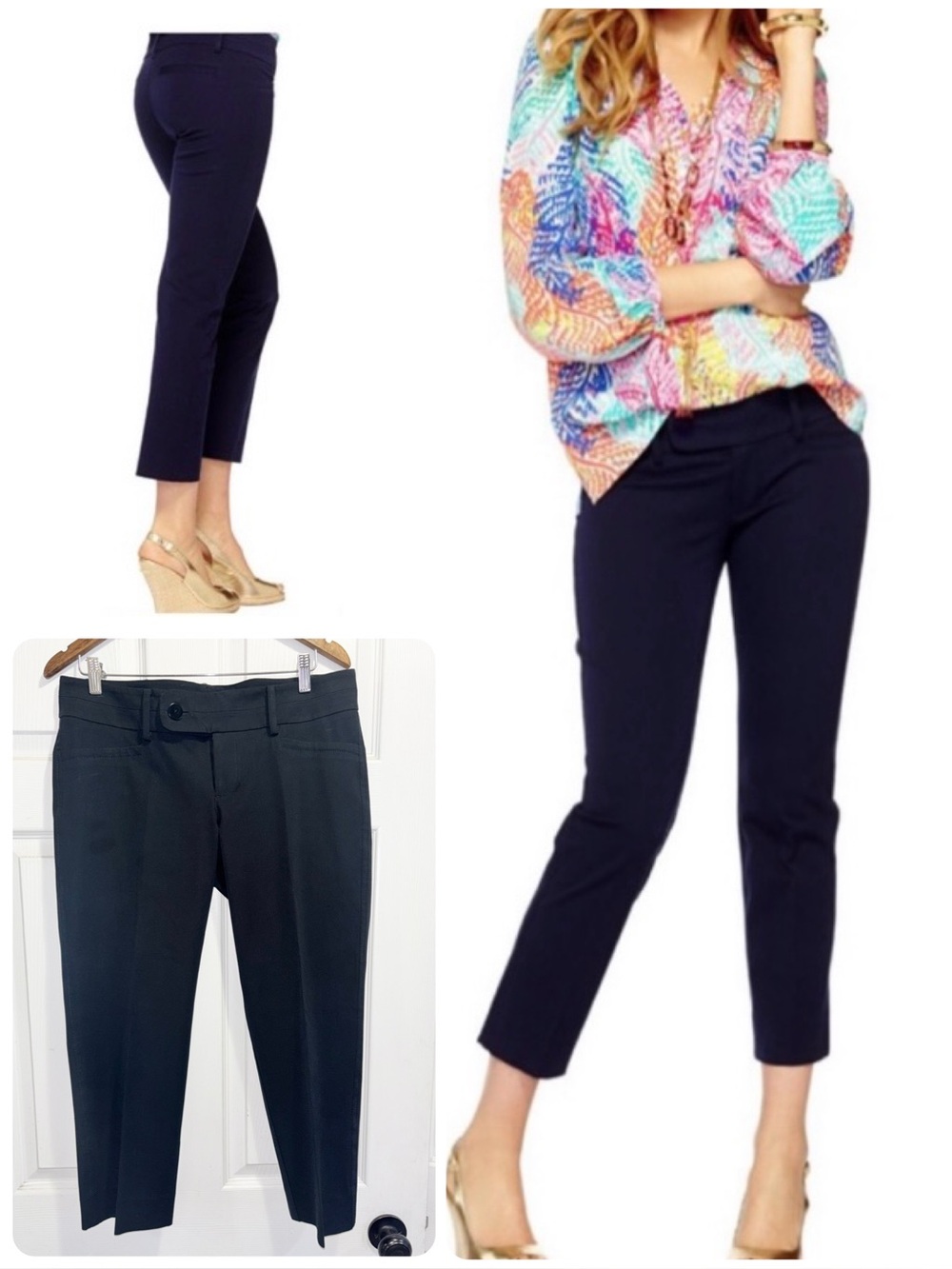 Lilly Pulitzer 2-Way Stretch Luxury Capri Crop Pants Navy Blue Size 10